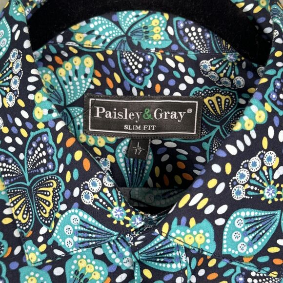 Paisley & Gray Men’s Large-17 Slim Fit Spring Summer Butterfly Print Button Down - Picture 4 of 10